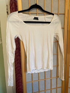 Urban Outfitters Cream Ribbed Square-Neck Long Sleeve Top